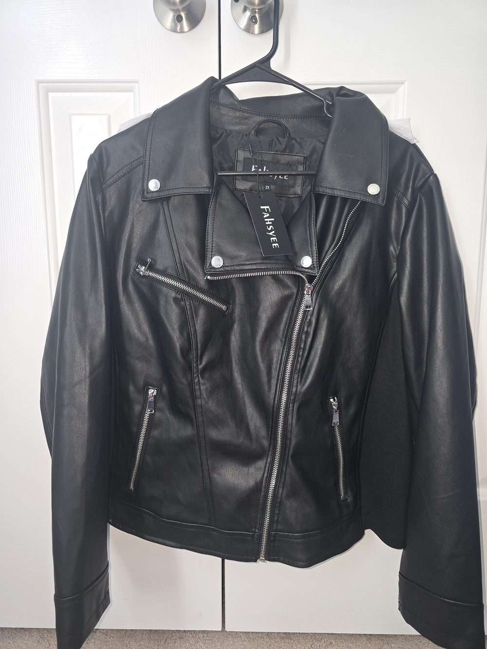 FAHSYEE Black Faux Leather Moto Biker Jacket Size 2X NWT